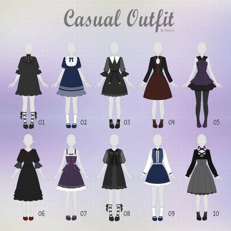 Ilustrasi Outfit Casual Anime untuk wanita