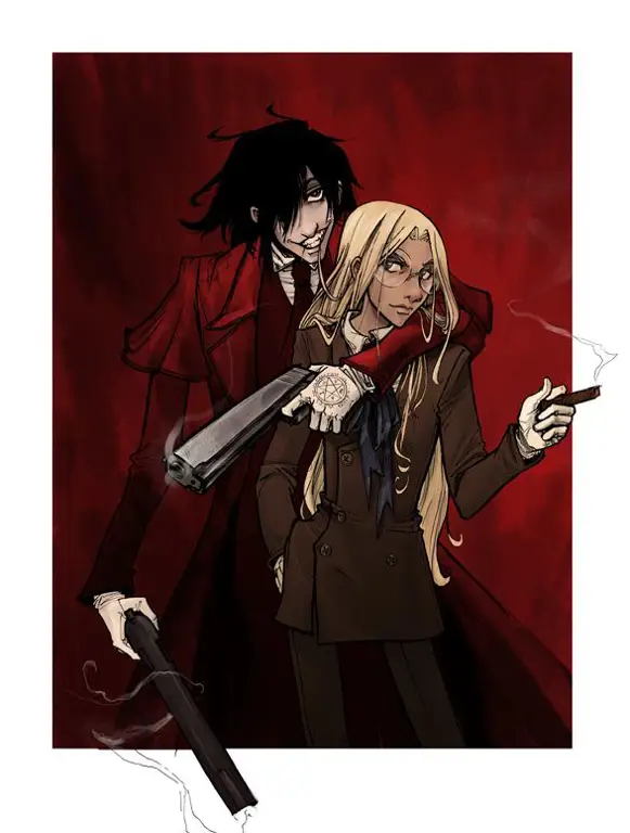 Integra Hellsing dan Alucard, dua tokoh utama dalam anime Hellsing.