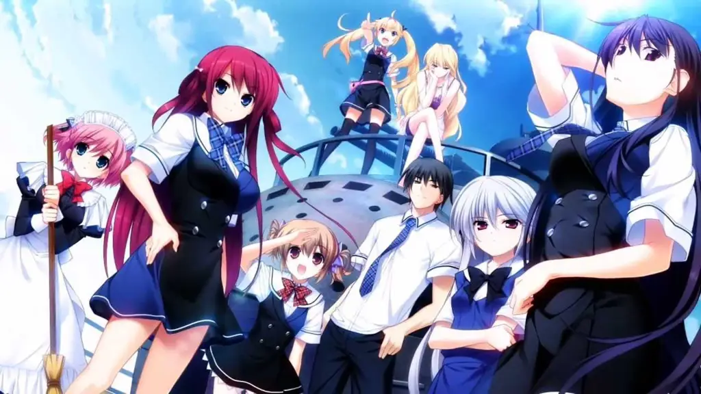 Tangkapan layar anime Grisaia no Rakuen yang menampilkan interaksi antar karakter