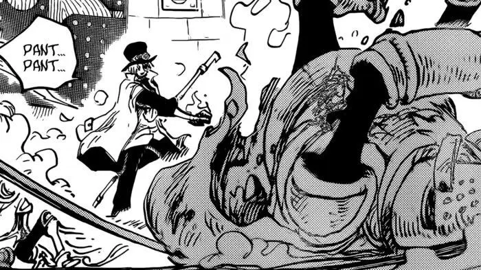 Gambar yang menampilkan interaksi karakter di One Piece Chapter 1085