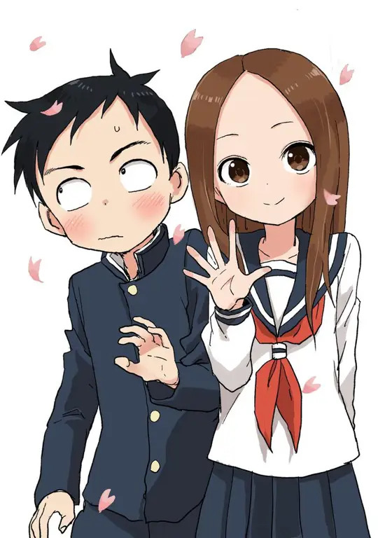 Gambar Takagi dan Nishikata sedang berinteraksi dengan manis