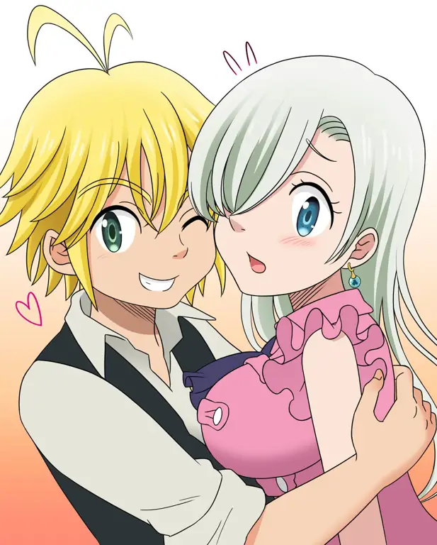 Interaksi Meliodas dan Elizabeth yang menyentuh Gambar Meliodas dan Elizabeth