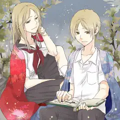 Gambar Natsume Reiko bersama yokai