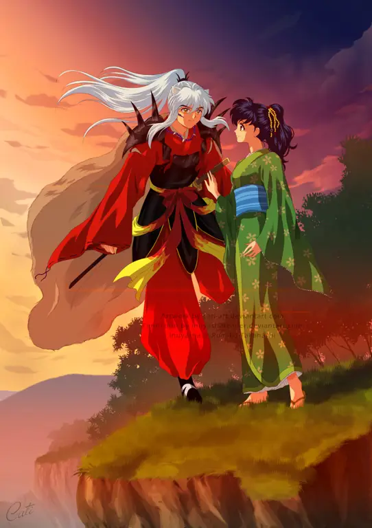 Inuyasha dan Kagome: Sebuah Kisah Cinta yang Epik Inuyasha dan Kagome dalam adegan romantis