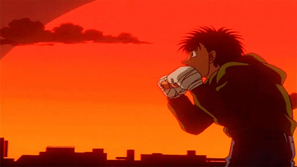 Gambar screenshot anime Hajime no Ippo yang menampilkan Ippo Makunouchi sedang bertanding tinju.