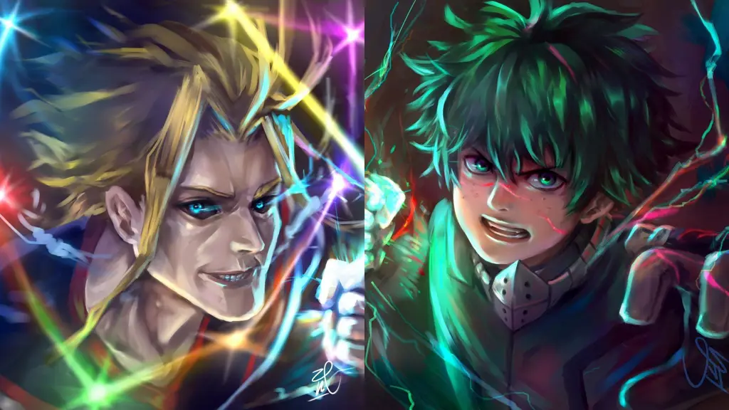 Gambar Izuku Midoriya dan All Might bersama-sama