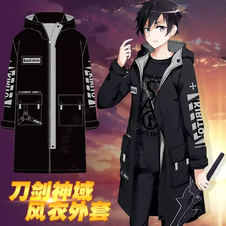 Foto model mengenakan jaket anime