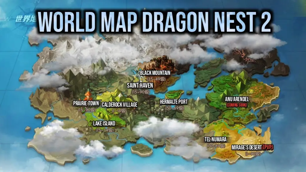 Peta dunia Dragon Nest Throne of Elves yang luas dan detail.