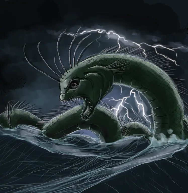 Ilustrasi Jormungandr, ular raksasa dalam mitologi Norse.