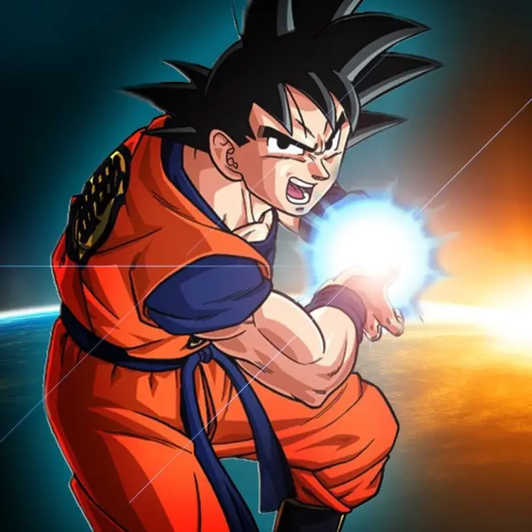 Goku menggunakan jurus Kamehameha yang dahsyat.