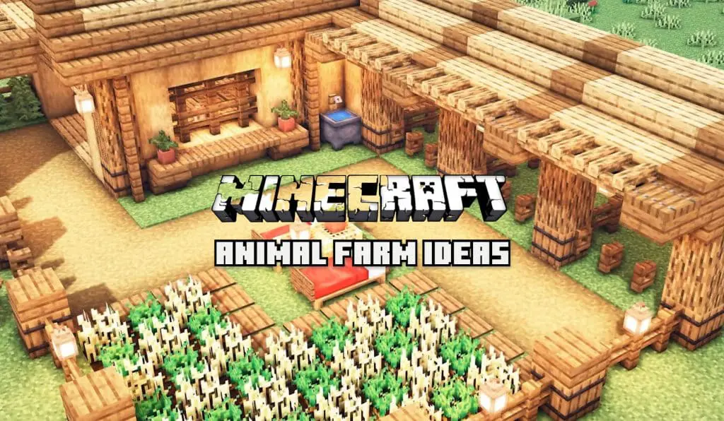 Berbagai hewan ternak di Minecraft seperti sapi, domba, ayam, dan babi.