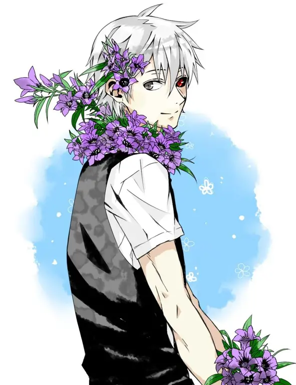 Kaneki Ken dengan bunga di anime Tokyo Ghoul