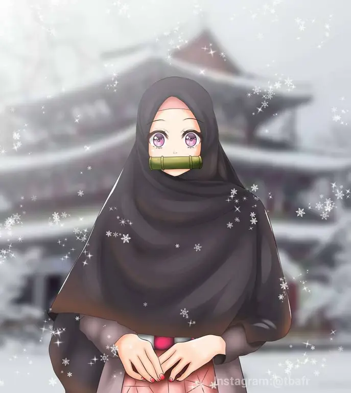 Ilustrasi karakter anime wanita berhijab