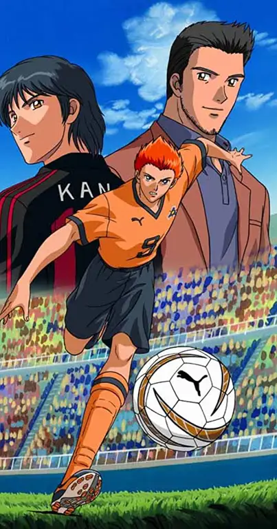 Adegan anime yang menampilkan karakter bermain sepak bola