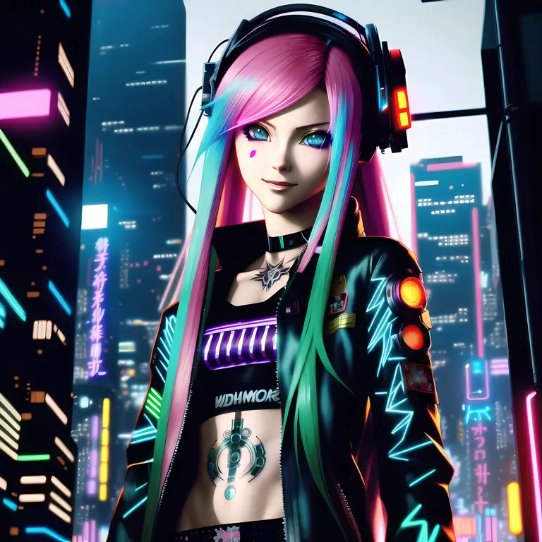 Potret seorang gadis anime cyberpunk