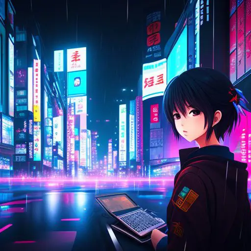 Ilustrasi karakter anime sedang melakukan coding