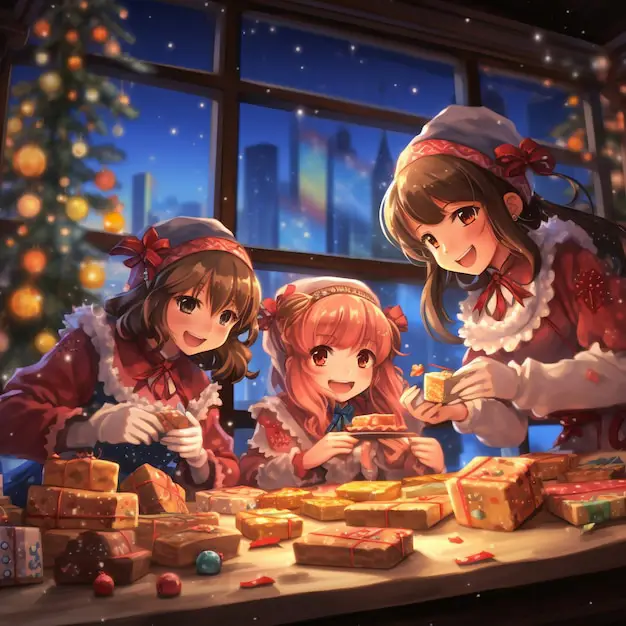 Karakter anime merayakan Natal