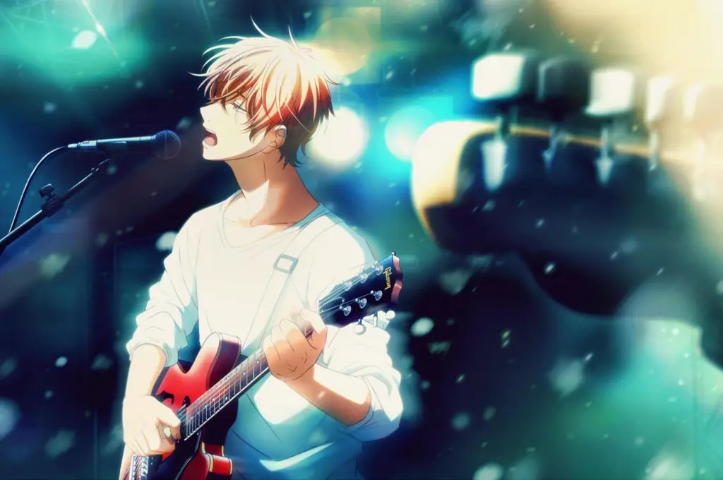 Gambar karakter anime memainkan gitar