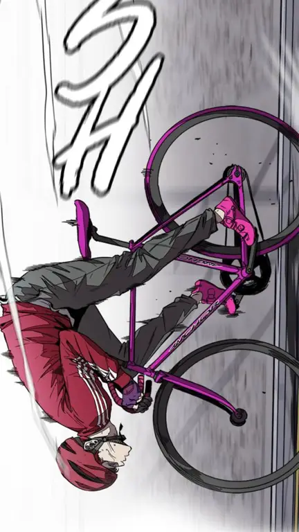 Karakter anime sedang mengendarai sepeda fixie