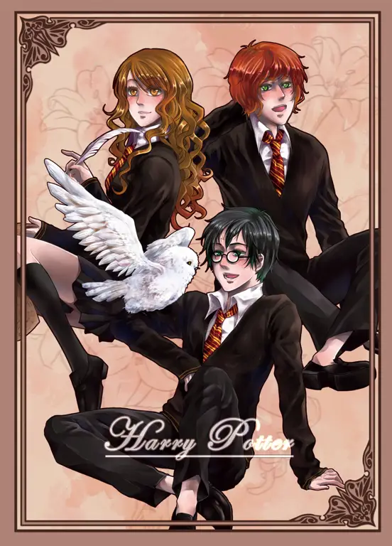 Gambar karakter anime di lambang Gryffindor