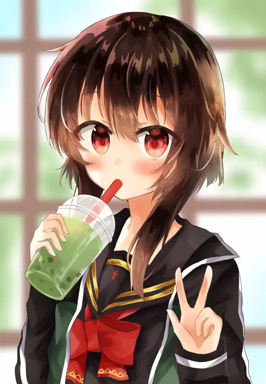 Karakter anime menikmati boba tea