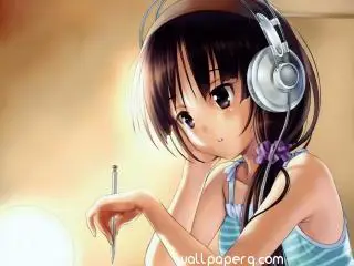 Gambar karakter anime sedang mendengarkan musik