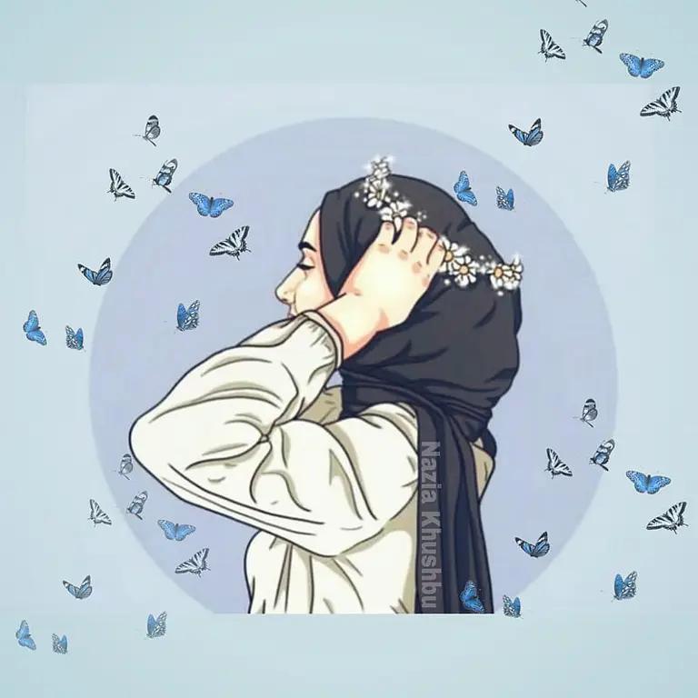 Ilustrasi anime muslimah mengenakan hijab