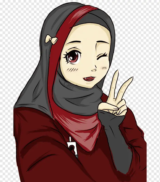 Gambar karakter anime wanita berhijab yang kuat dan tangguh