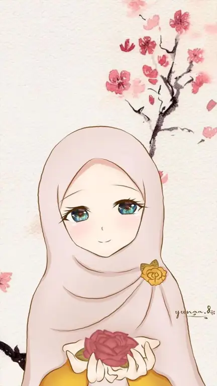 Ilustrasi anime wanita berhijab cantik