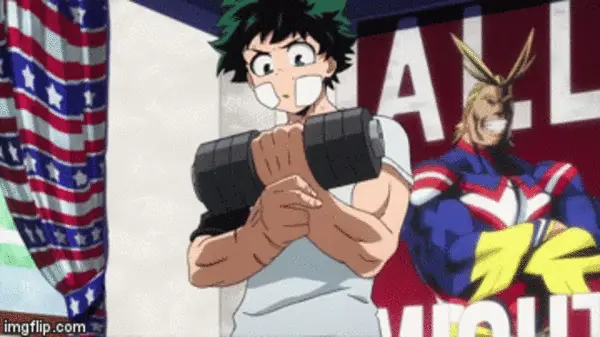 Karakter Anime yang Berlatih Keras Ilustrasi karakter anime yang sedang latihan di gym