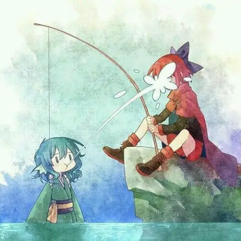 Ilustrasi karakter anime sedang memancing