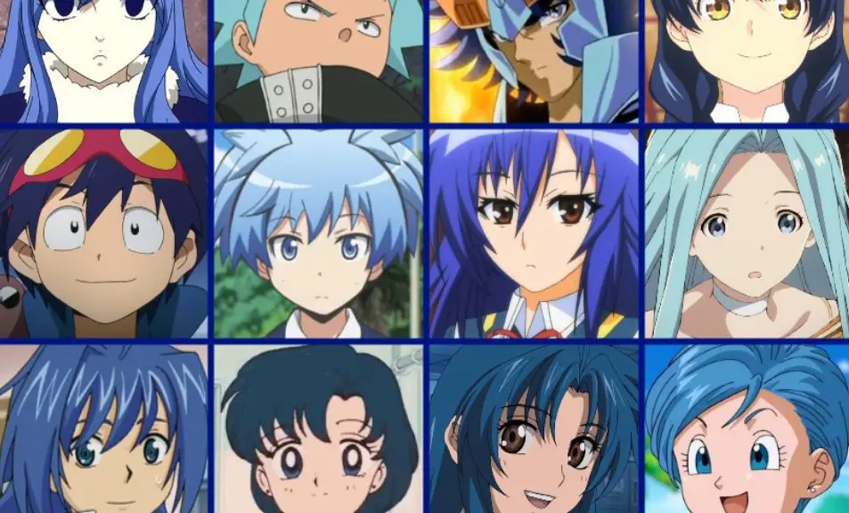 Karakter anime dengan warna biru gelap