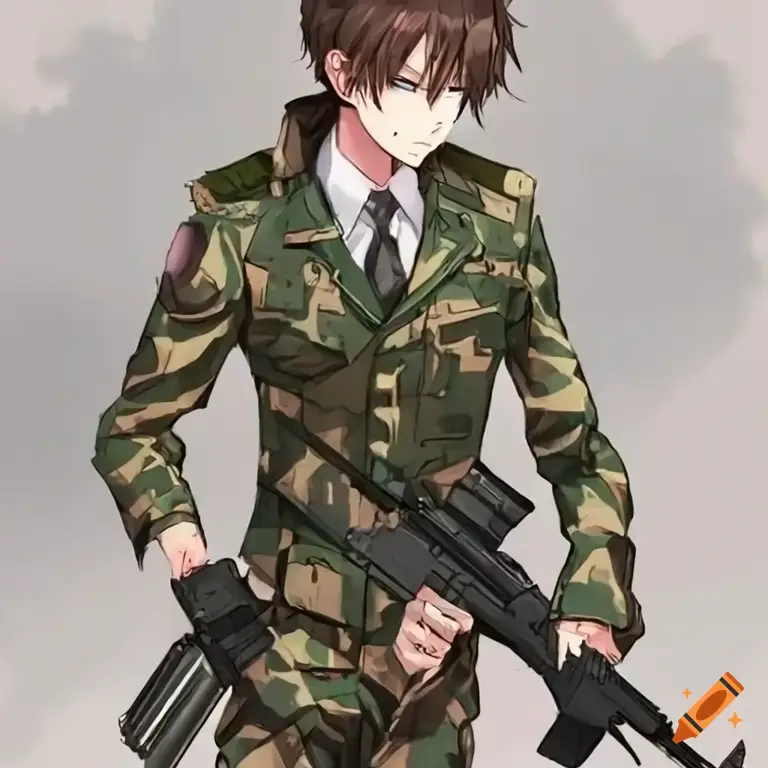 Karakter anime dengan seragam militer