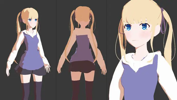 Gambar hasil rendering karakter anime di Blender