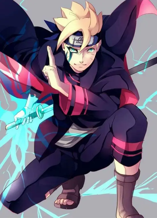 Gambar logo Boruto dan beberapa karakter utamanya