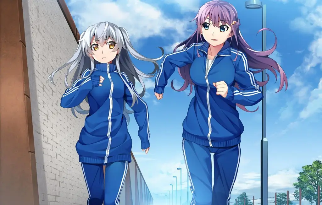 Gambar anime gadis berlari dengan gaya chibi yang lucu.