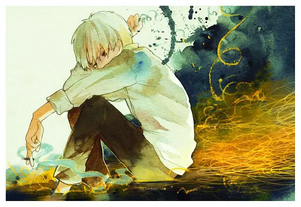 Ilustrasi karakter Ginko dalam anime Mushishi