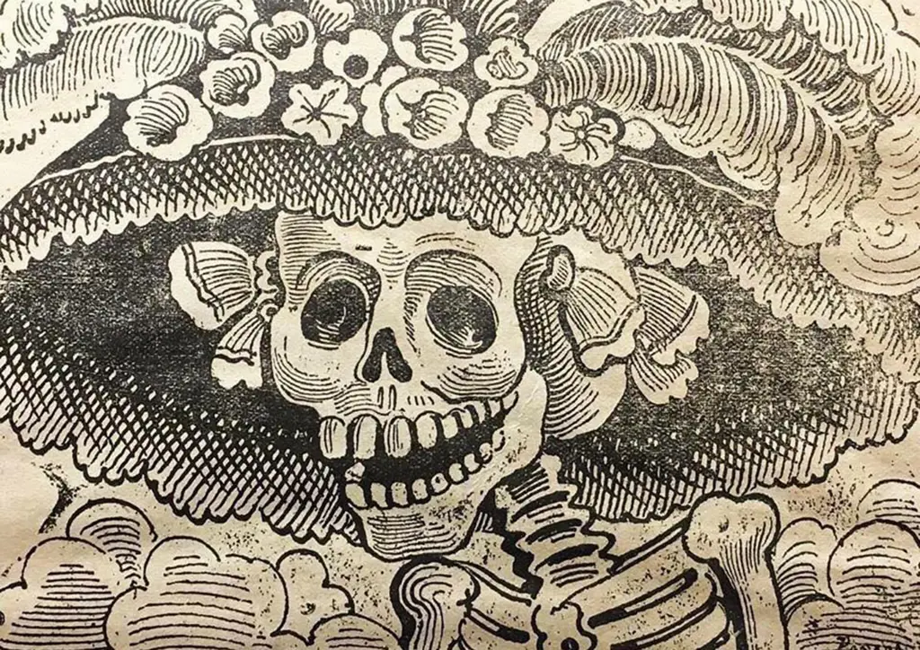 Animasi tengkorak Catrina yang khas Meksiko