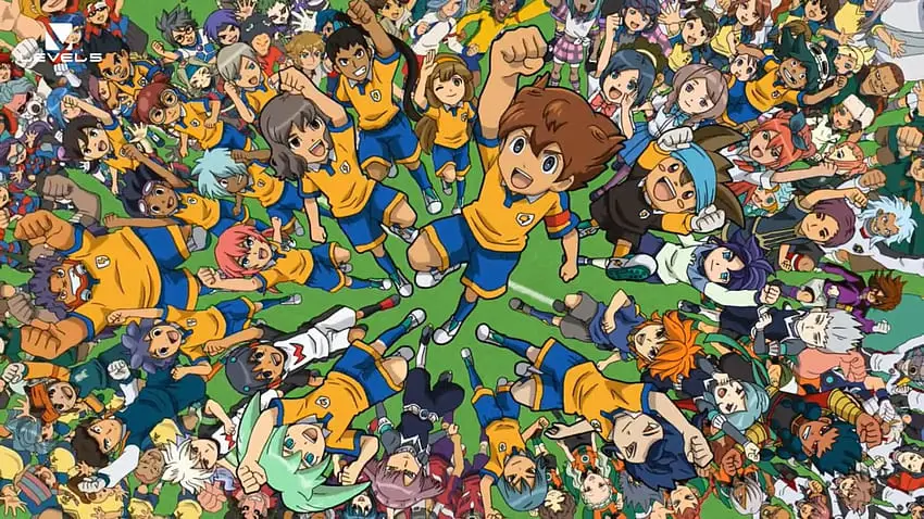 Gambar karakter Inazuma Eleven dalam episode 7, menampilkan ekspresi wajah dan pose mereka yang penuh semangat