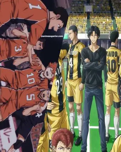 Karakter-karakter anime Ao Ashi yang sedang beraksi di lapangan sepak bola