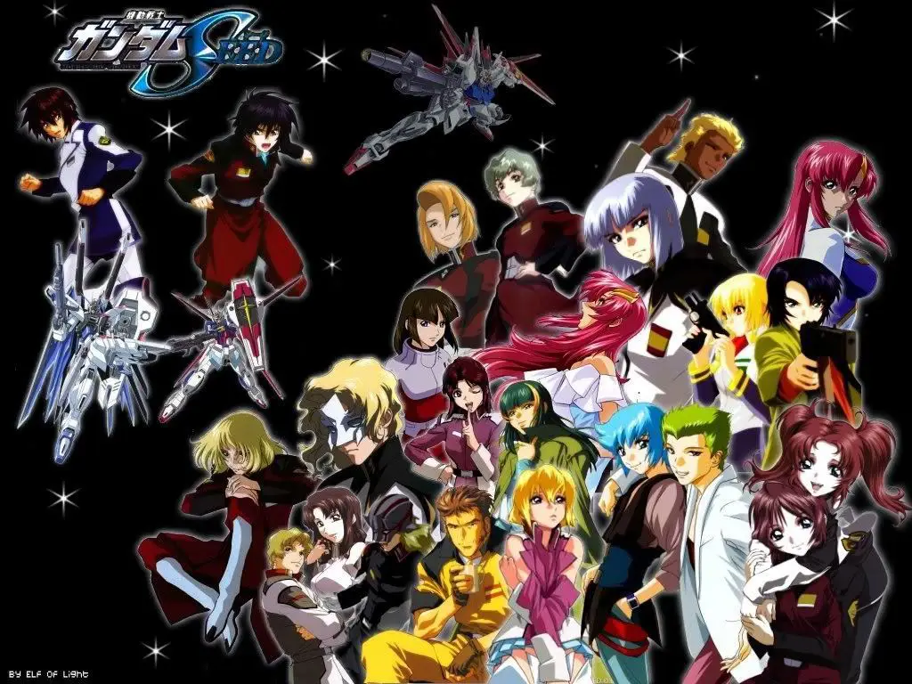 Gambar para karakter utama dalam Gundam SEED Destiny