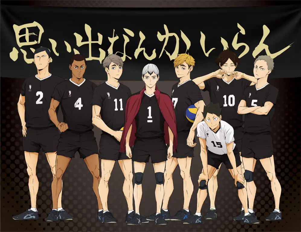 Gambar para karakter anime Haikyuu!! yang sedang bermain voli