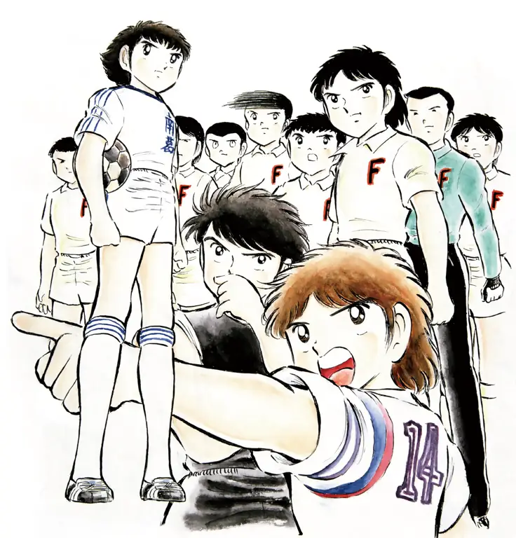 Gambar ilustrasi karakter-karakter dalam anime Captain Tsubasa Road to 2002.