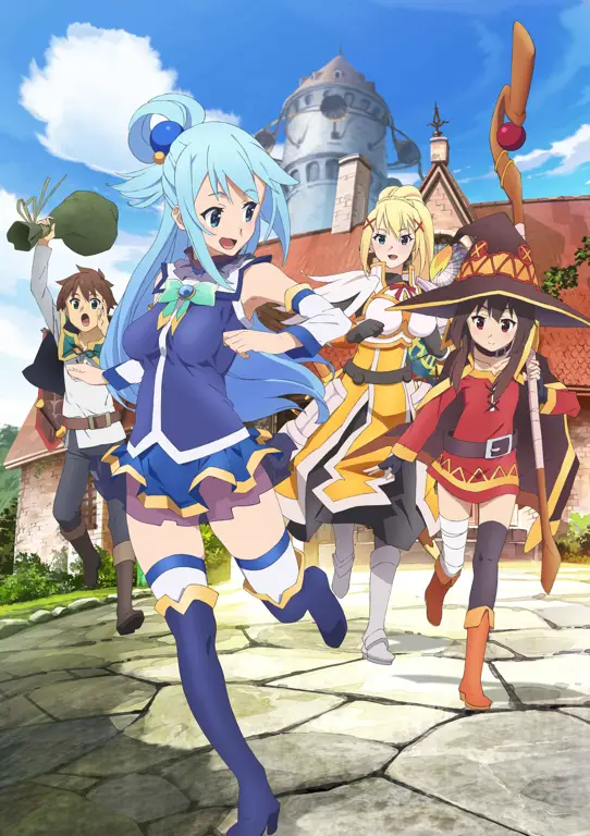 Gambar para karakter utama Konosuba