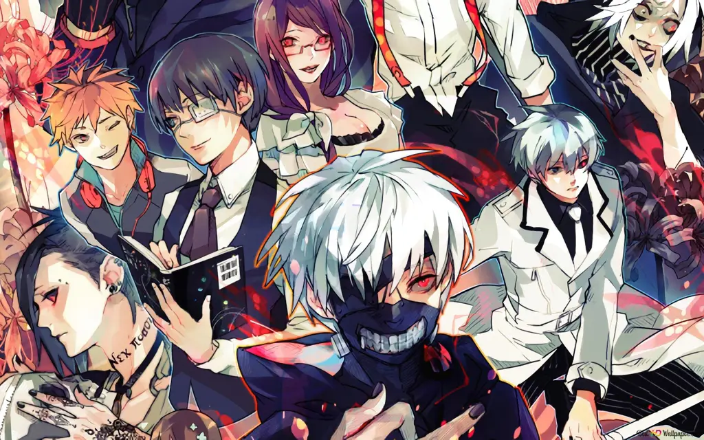 Karakter-karakter ikonik dalam Tokyo Ghoul Gambar berbagai karakter dari Tokyo Ghoul