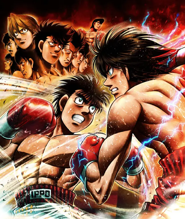 Gambar yang menampilkan beberapa karakter utama dalam anime Hajime no Ippo.