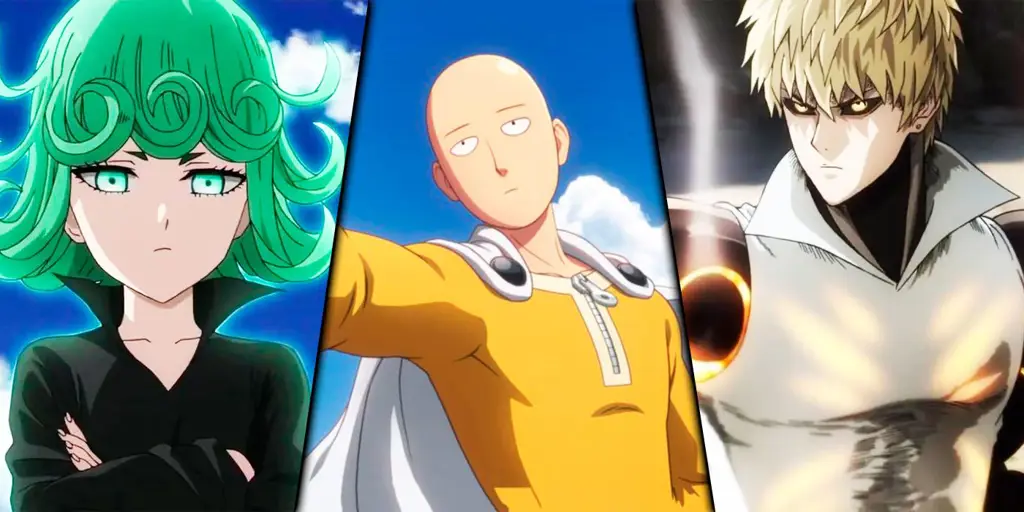 Berbagai karakter dalam One Punch Man, termasuk Saitama, Genos, dan lainnya.