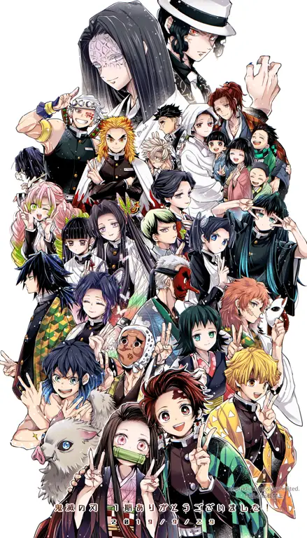 Gambar para karakter utama Kimetsu no Yaiba