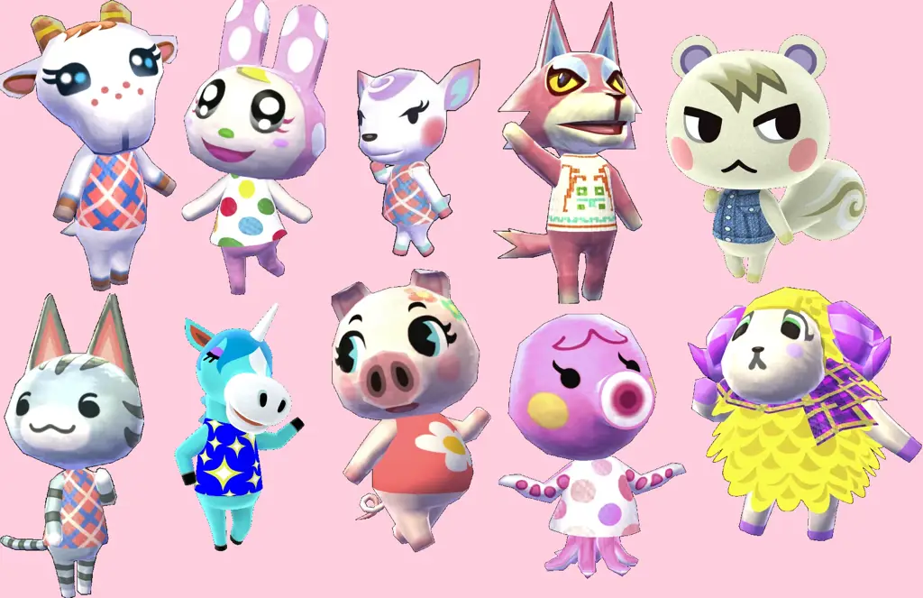 Gambar berbagai karakter hewan lucu di Animal Crossing