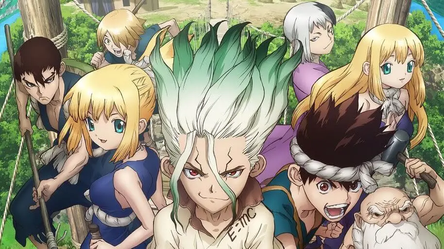 Gambar beberapa karakter dari anime Dr. Stone